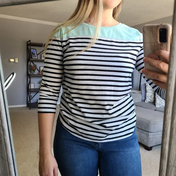 Croft & Barrow 3/4 Sleeve Striped T-shirt - Picture 1 of 15